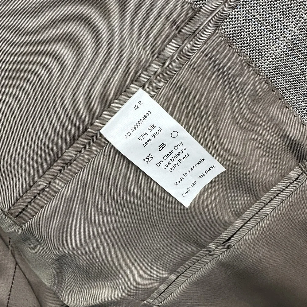 Calvin Klein Blazer Jacket Sport Coat Men's 42R Silk Wool Plaid Tan Gray Glen